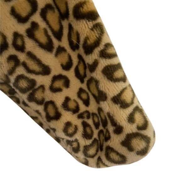 Leopard Print Faux Fur Jacket With Zipper & Black Leather Trim For Women Size S - Picture 5 of 10
